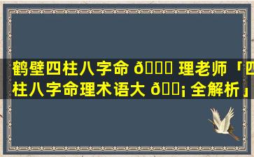 鹤壁四柱八字命 🐞 理老师「四柱八字命理术语大 🐡 全解析」